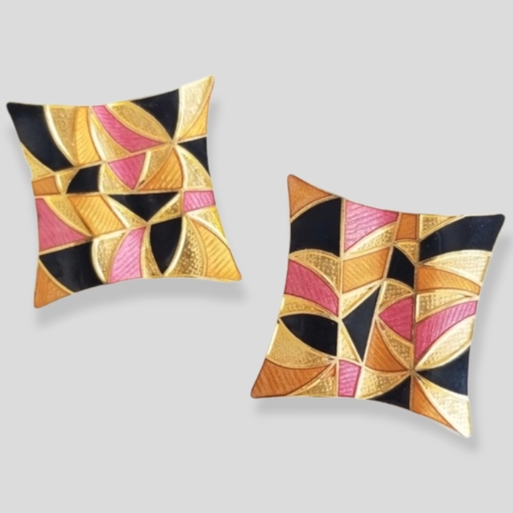 Vintage Gold Metallic Enamel Pierced Post Earrings - Picture 3 of 15